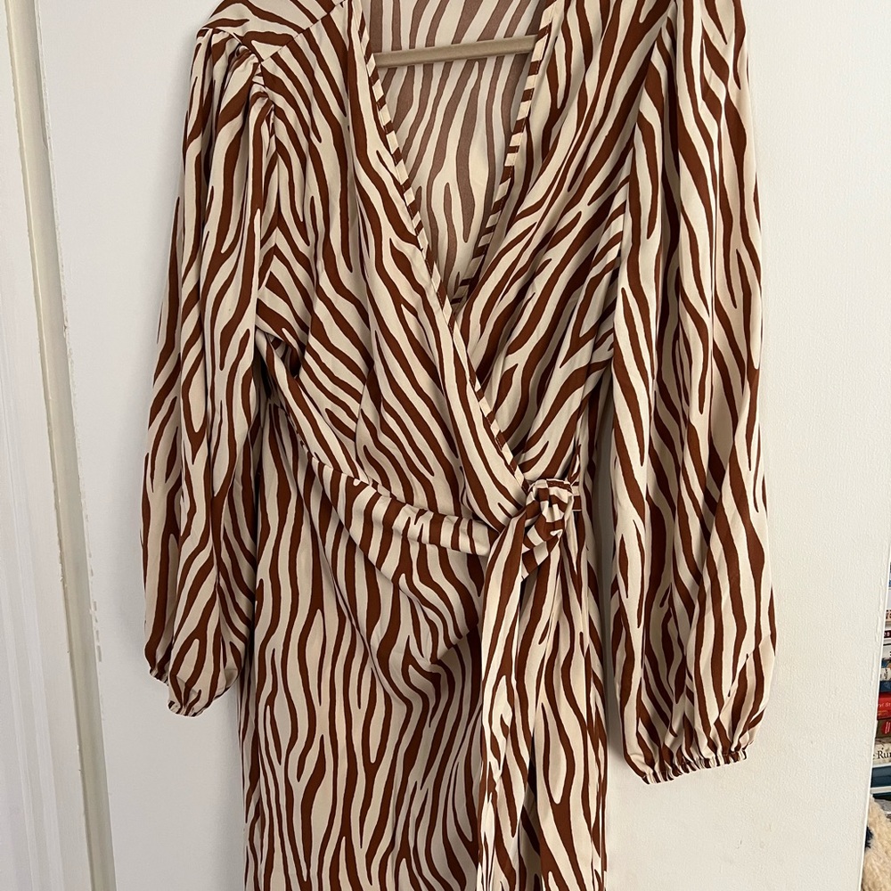 Brown and Cream Zebra Wrap Dress